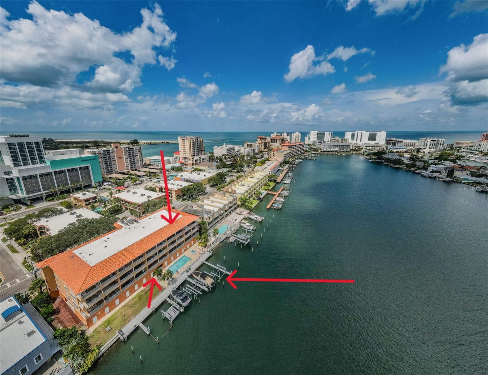 Penthouse, 50' Deep Water Boat Slip with lift, water and electric AND 8' X '10' Assigned Cabana Storage next to the pool!