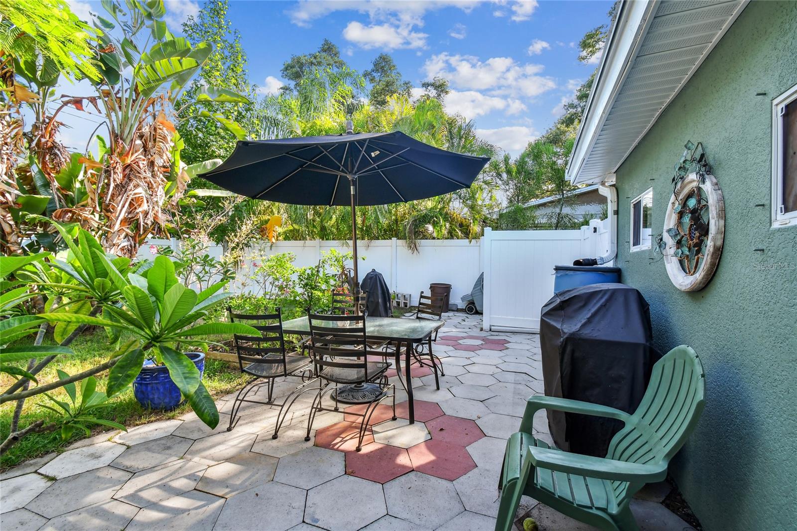 Beautiful landscaped back yard.