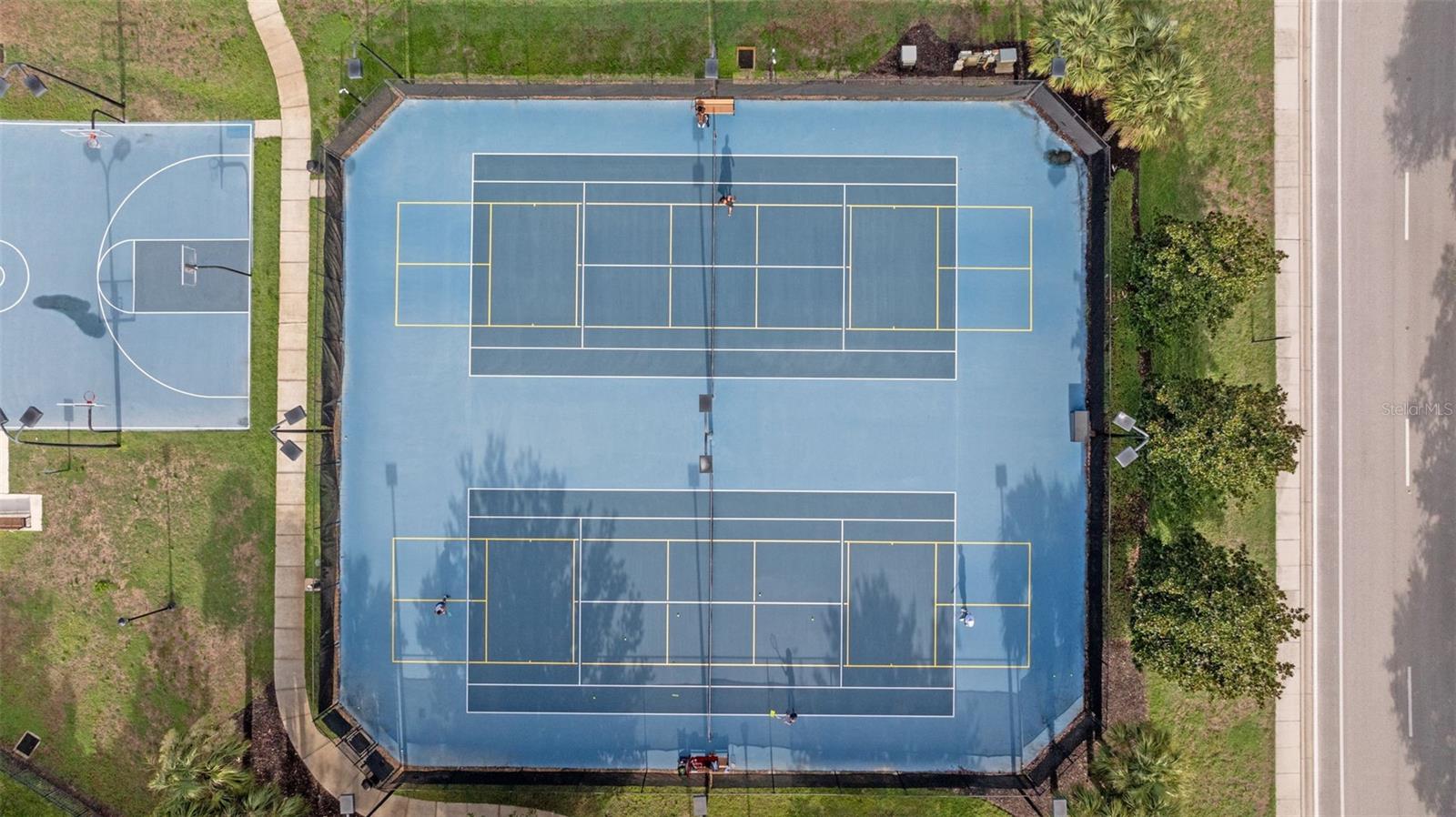 Private tennis courts, pickleball courts, and basketball courts