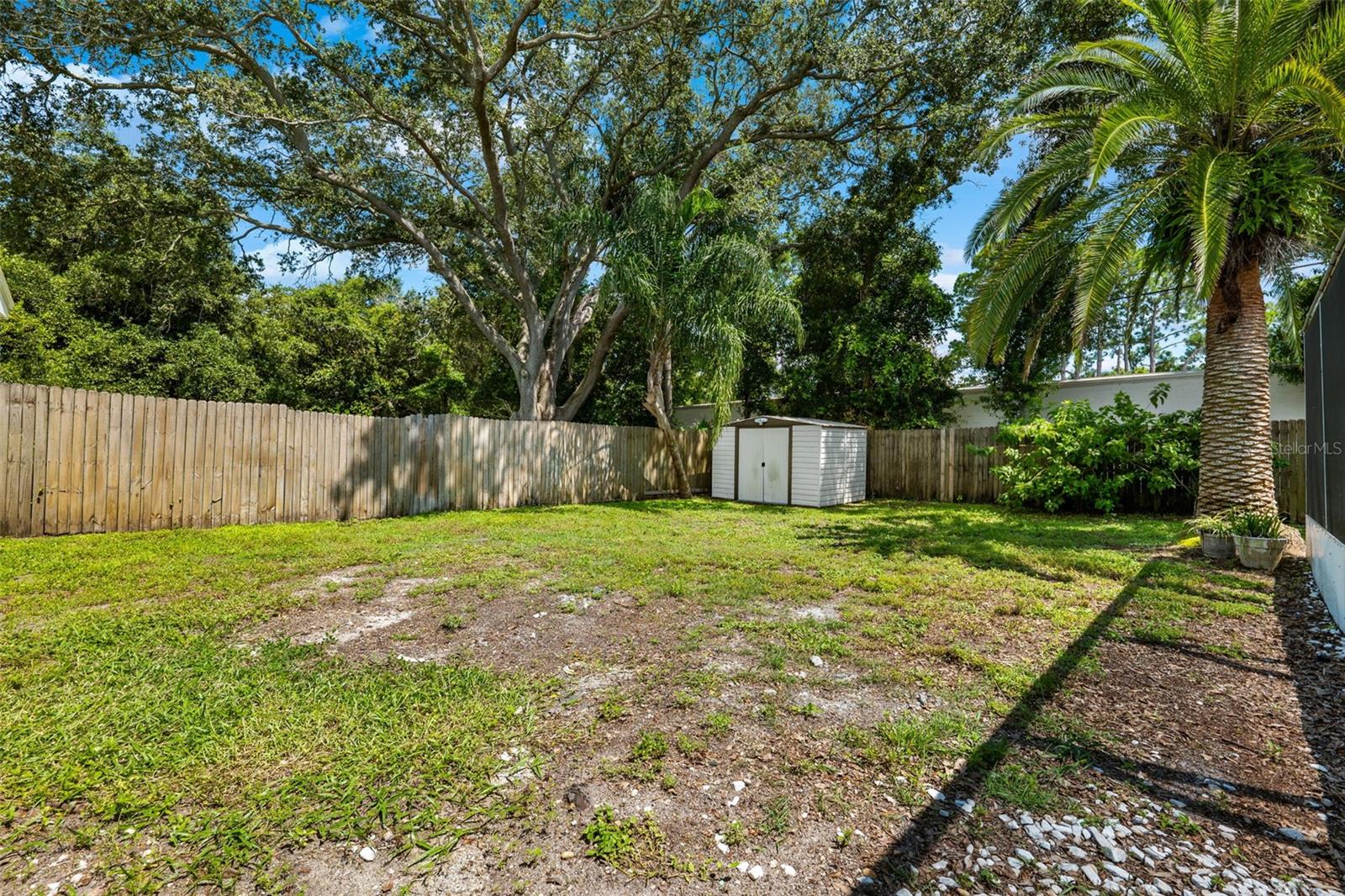 Huge and fenced backyard leaves a lot of green space for gardening, playspace, etc.