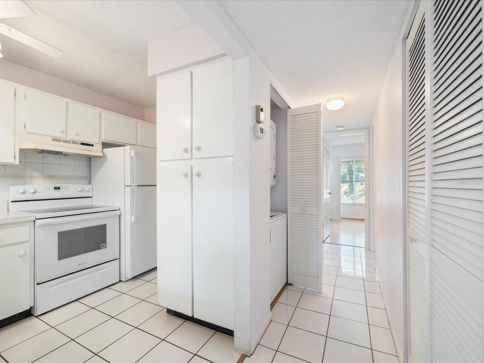 Pantry cabinet in kitchen and hallway view