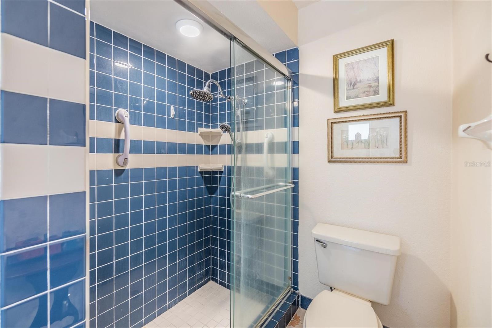 Primary ensuite bath with soaking tub, large vanity, and stand up shower