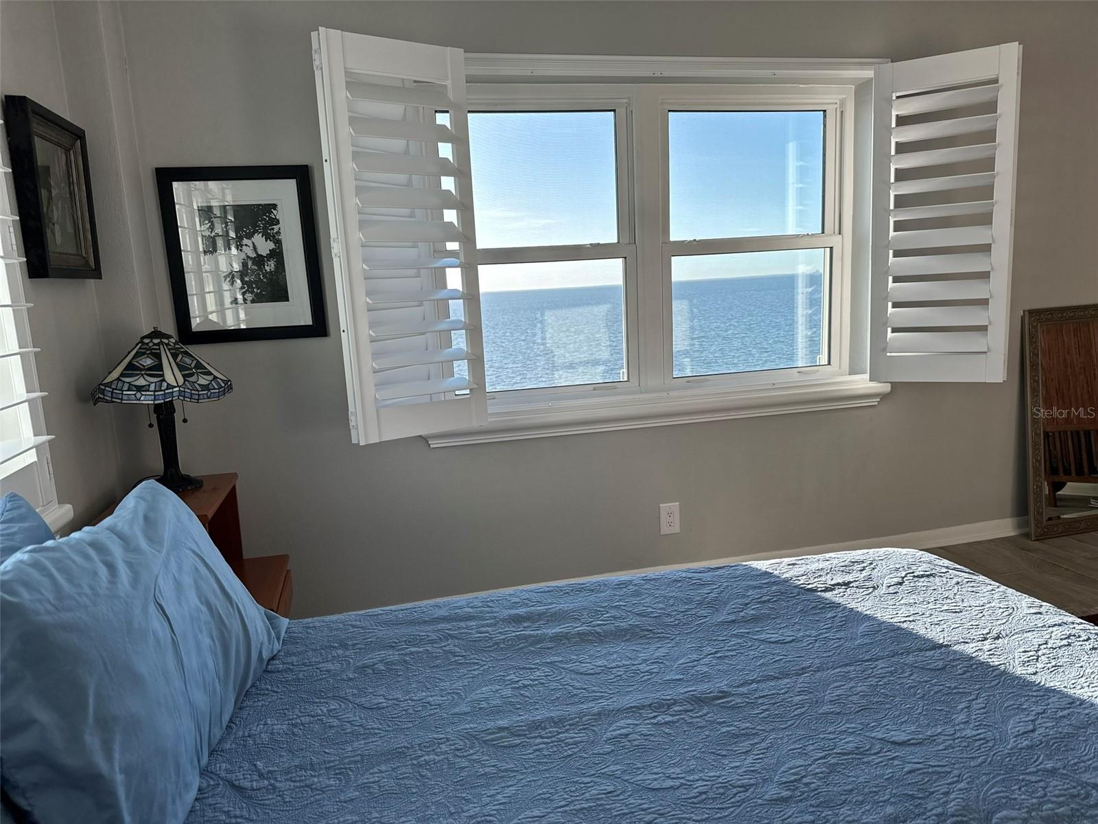 Bedside view with Plantation shutters open