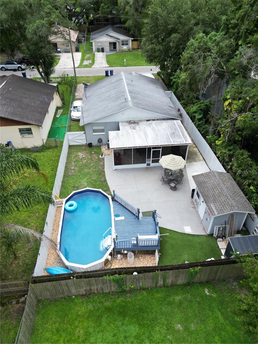 Aerial view of backyard