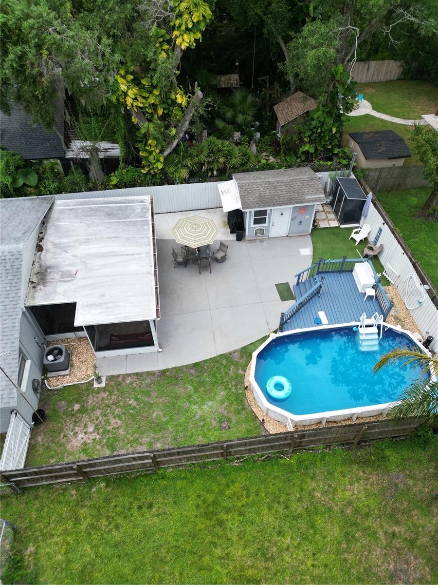 Aerial view of backyard