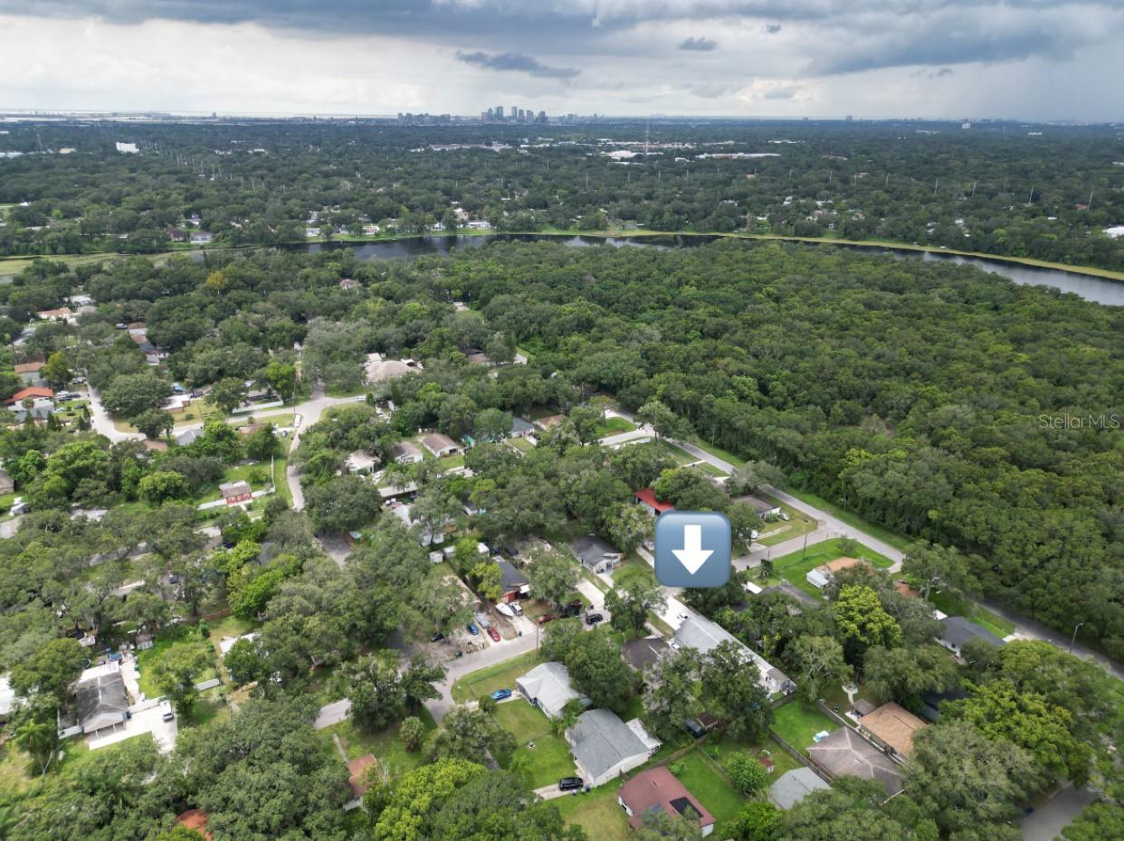 Aerial view of neighborhood