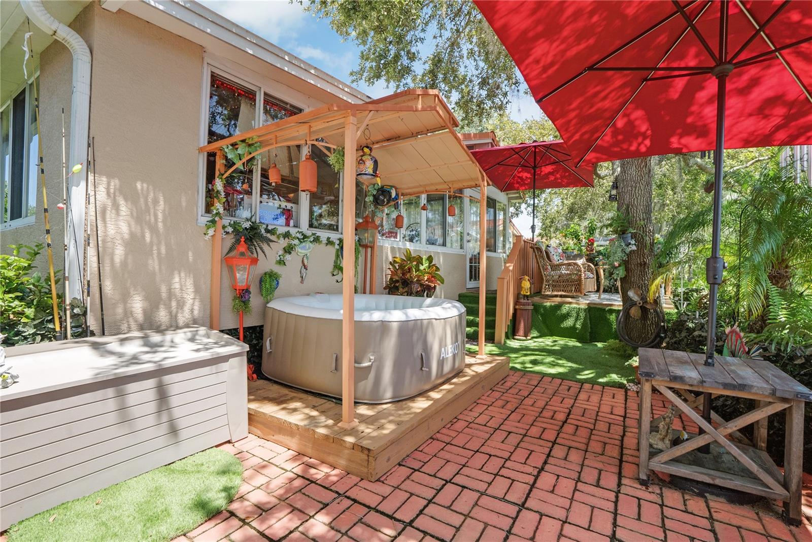 Storage bench will stay and so does the metal pavilion