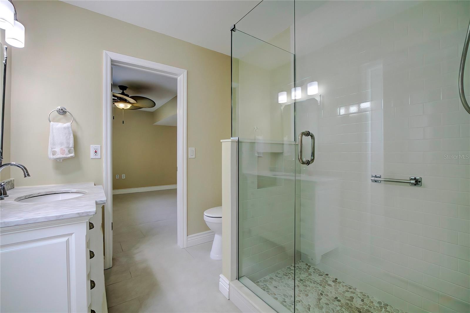 Downstairs bathroom with walk-in shower.