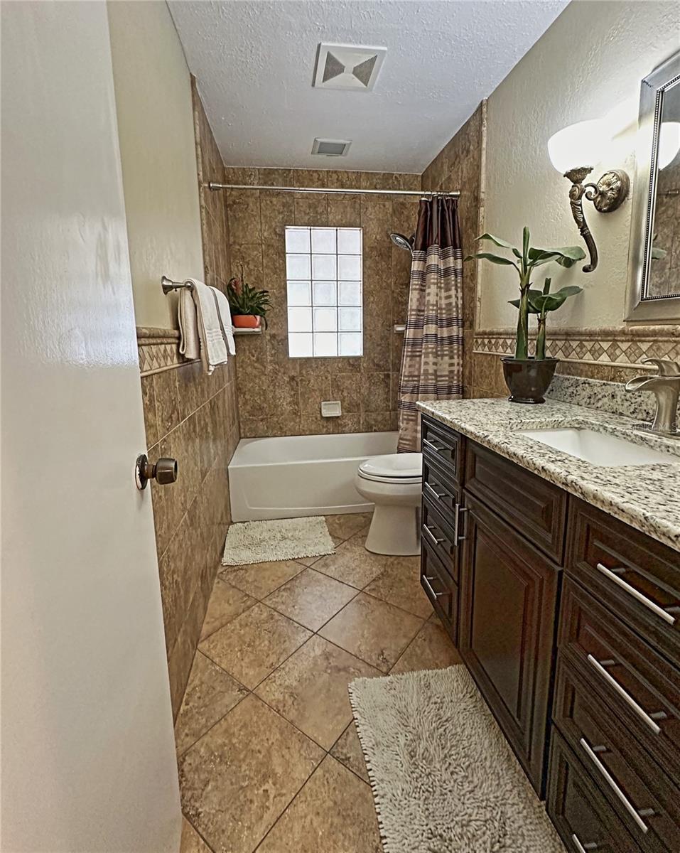 The hall bathroom has a tub shower combo.