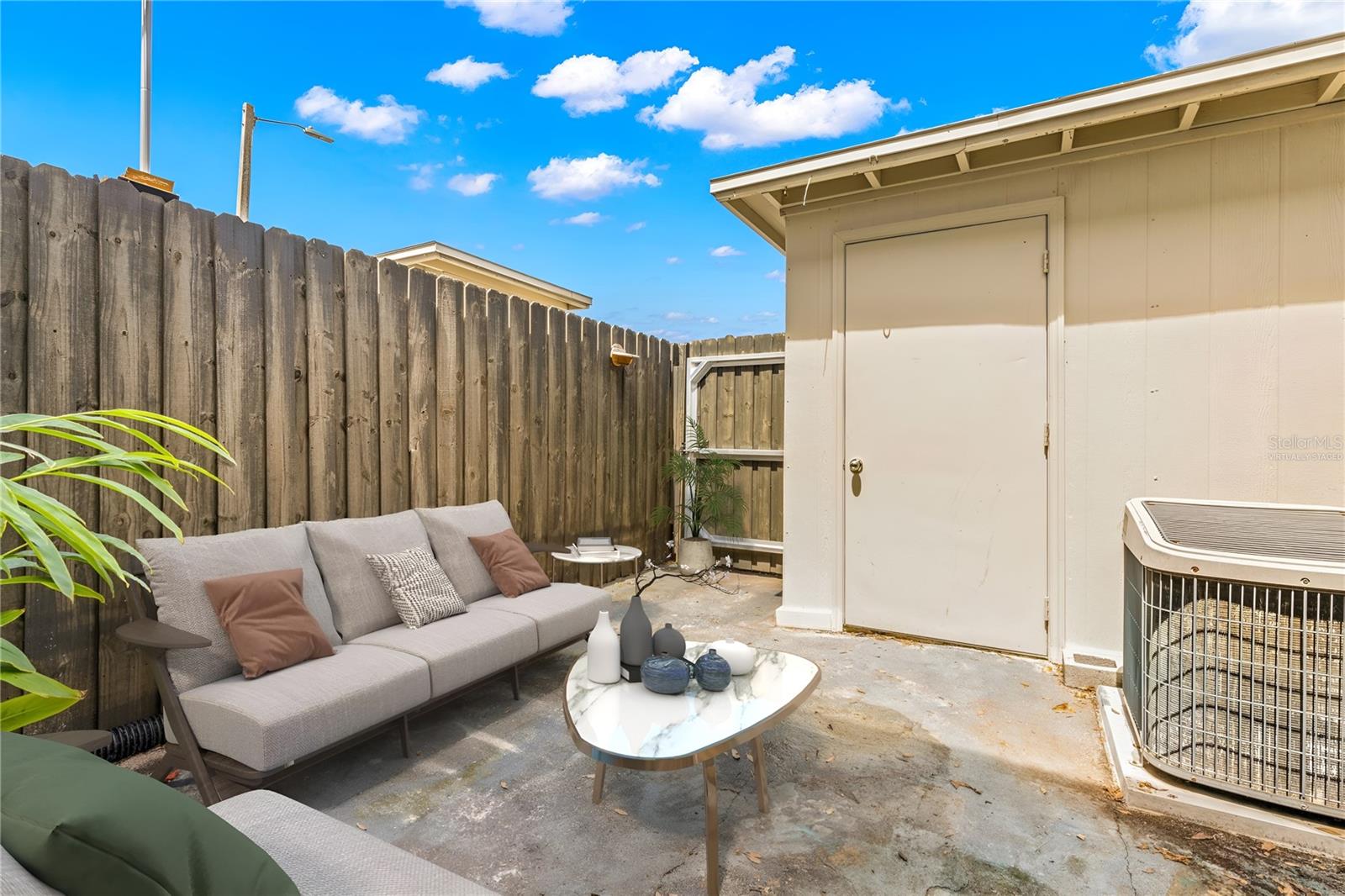 Virtually Staged Back Patio and Shed