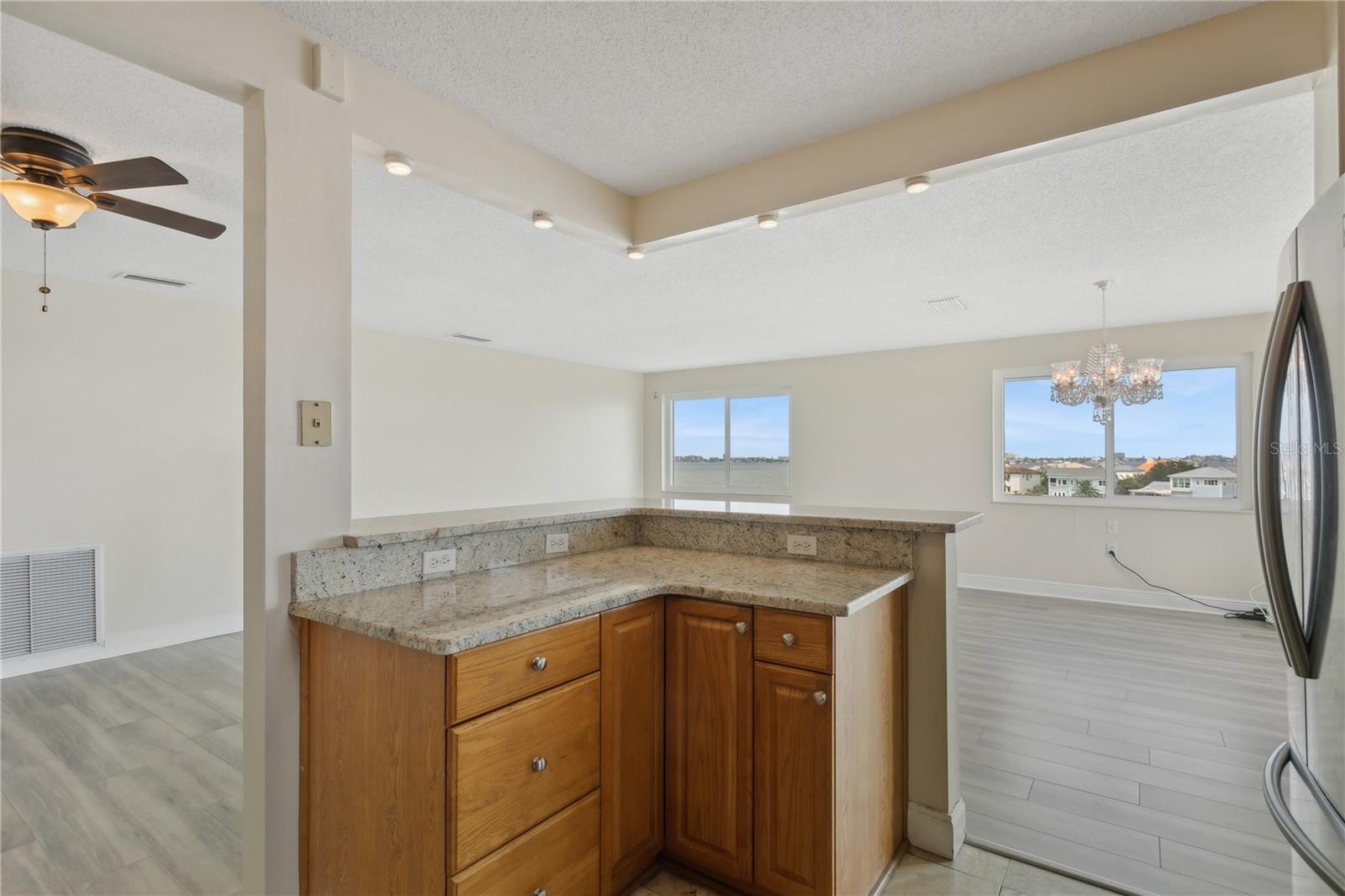 Kitchen island looking into living space