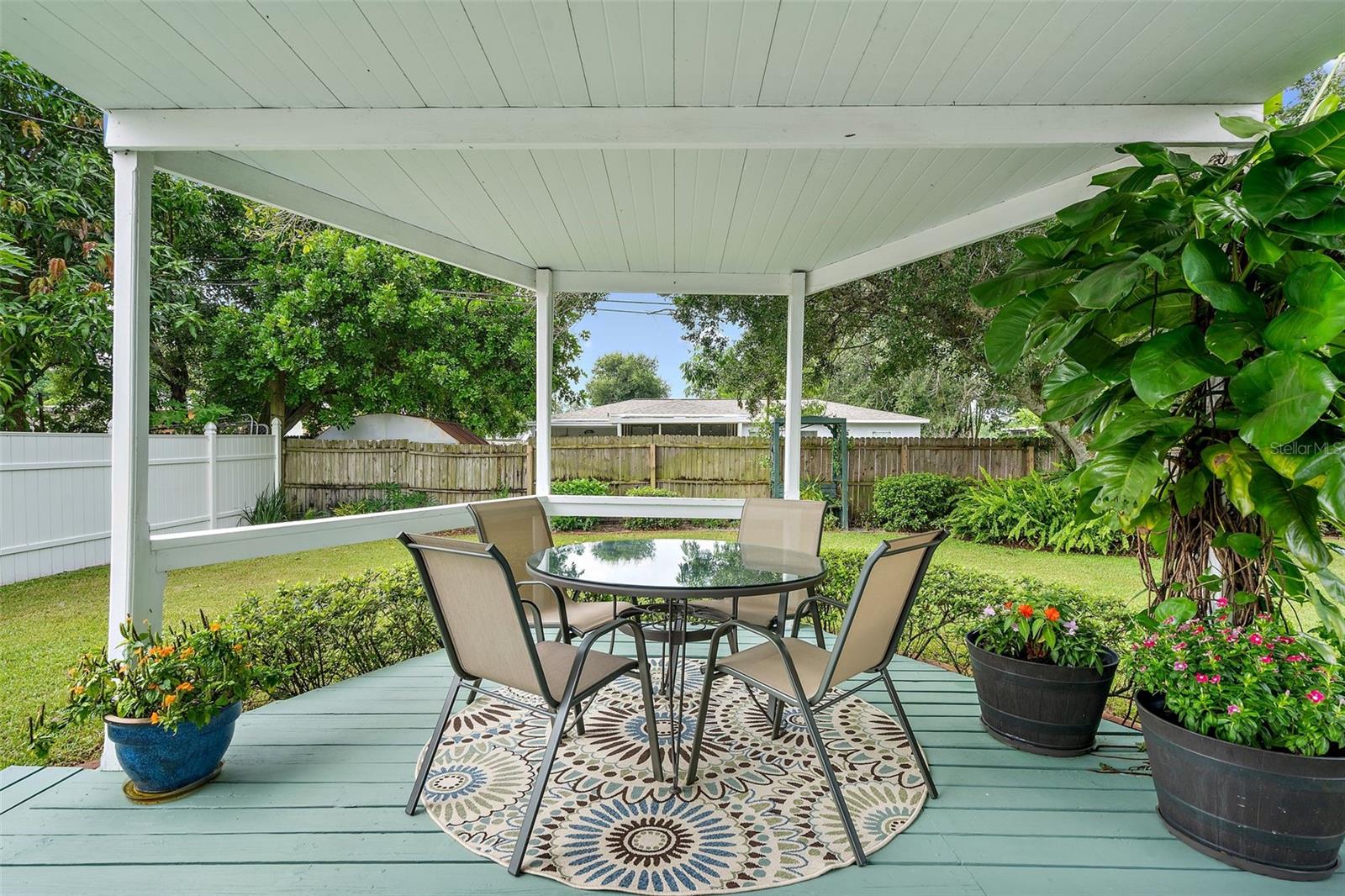 Deck overlooking the large backyard