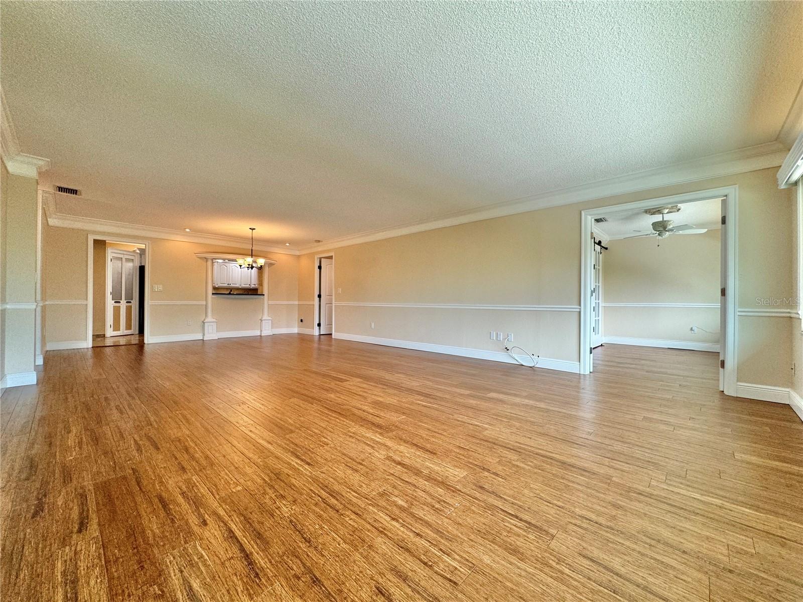 Living room looking toward dining room and kitchen.