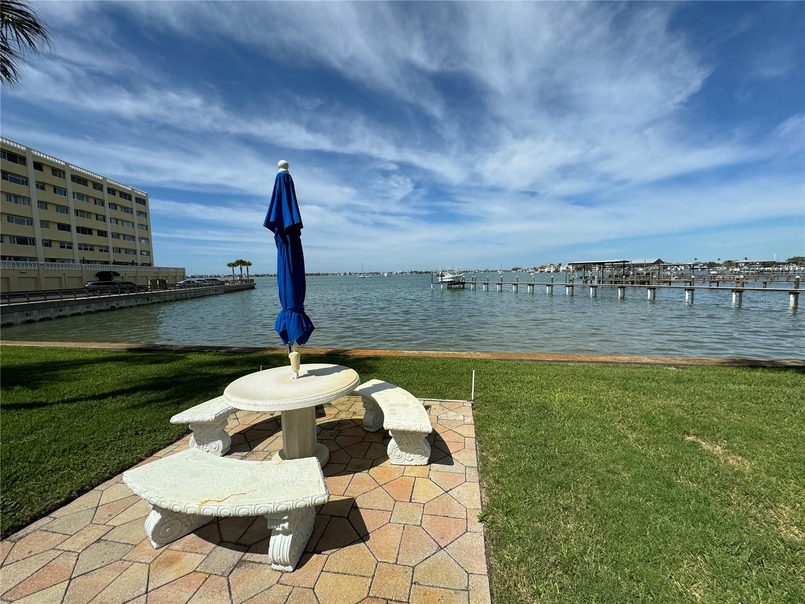 Table with umbrella overlooking the intracoastal.