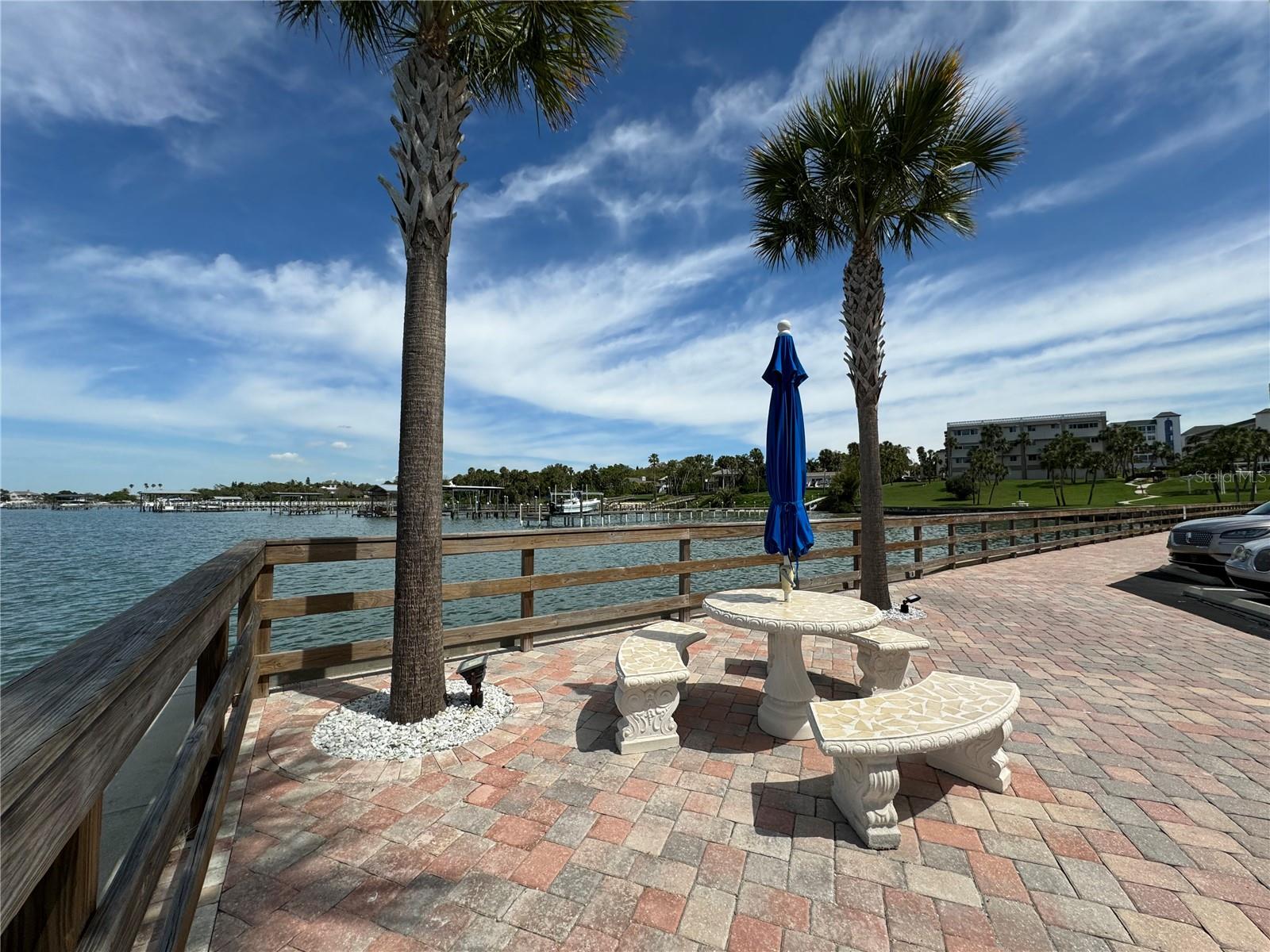 Table with water view.