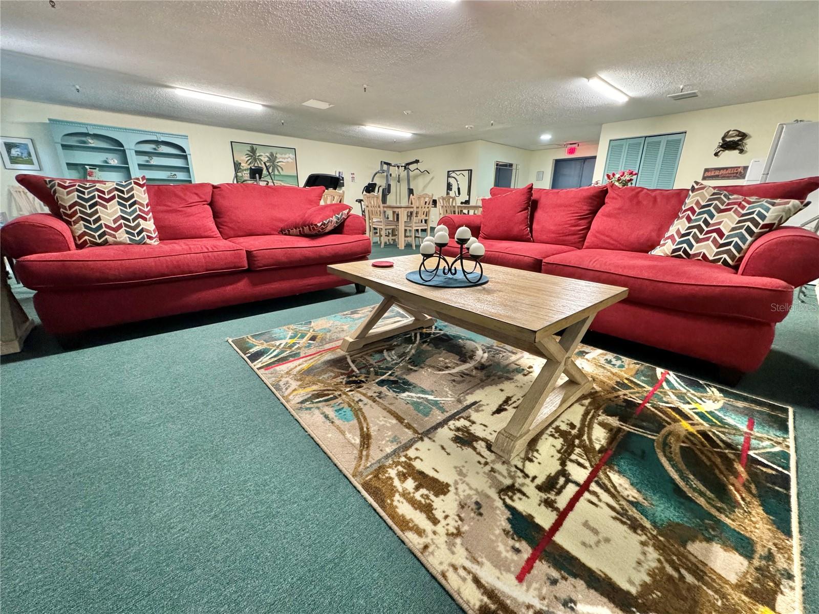 Seating area with tv in clubhouse.