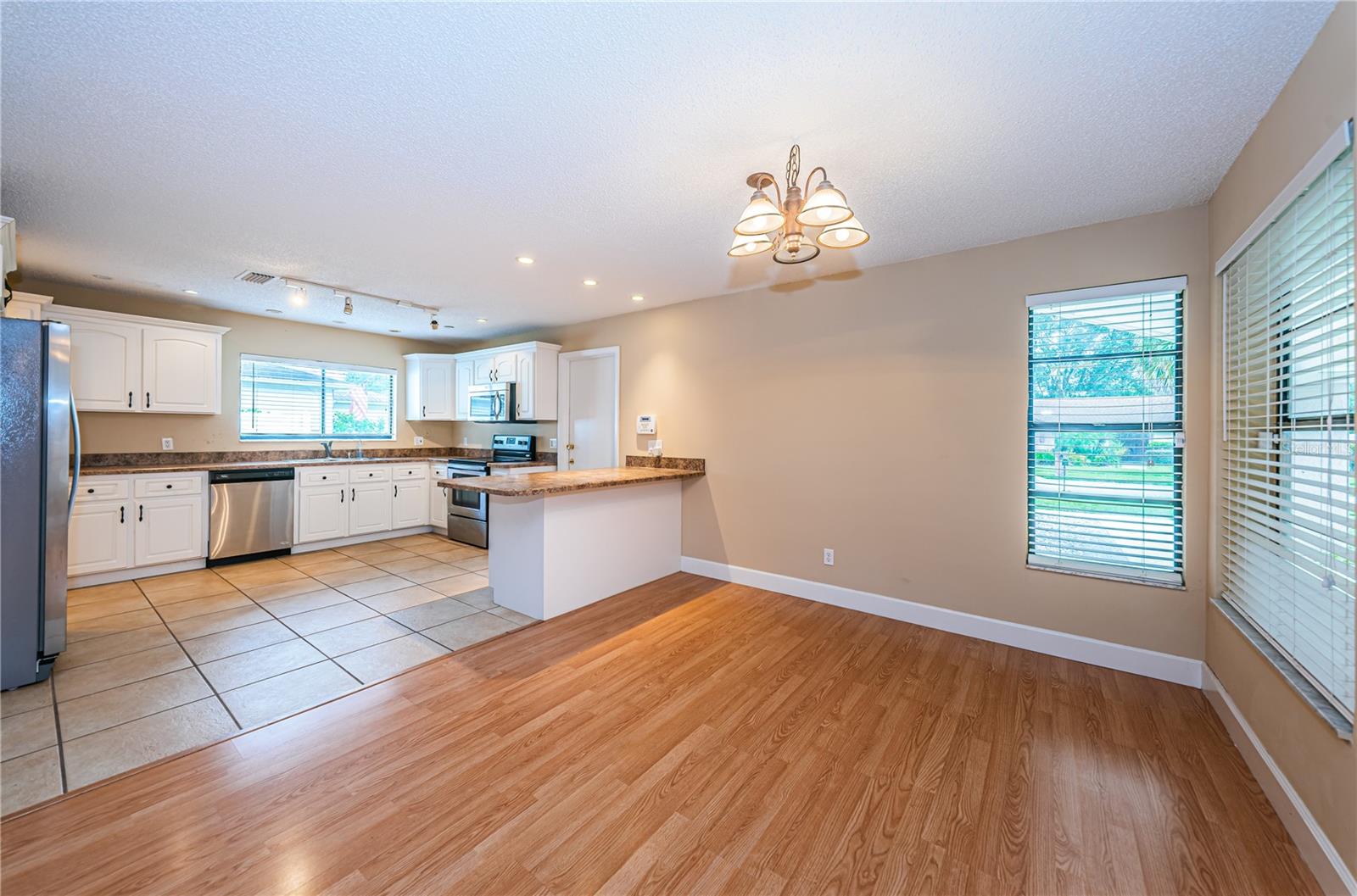 family room into kitchen