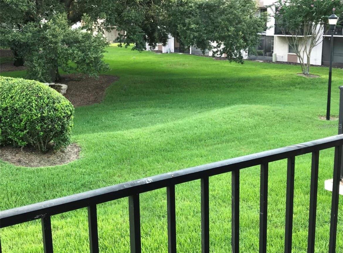 Quiet landscape area outside of balcony