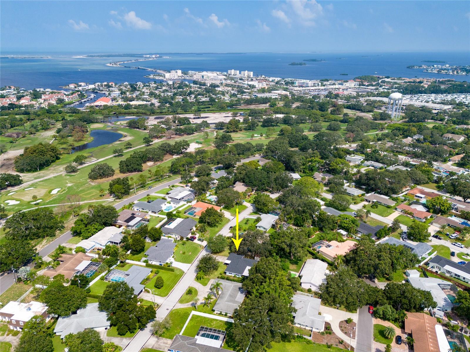 This aerial view of the home is looking more NORTHWEST and you can see Honeymoon and Caladesi Island top left here.    You can also see a bit more of the BACK 9 at the Dunedin Golf Club currently undergoing a nearly $7million dollar restoration.