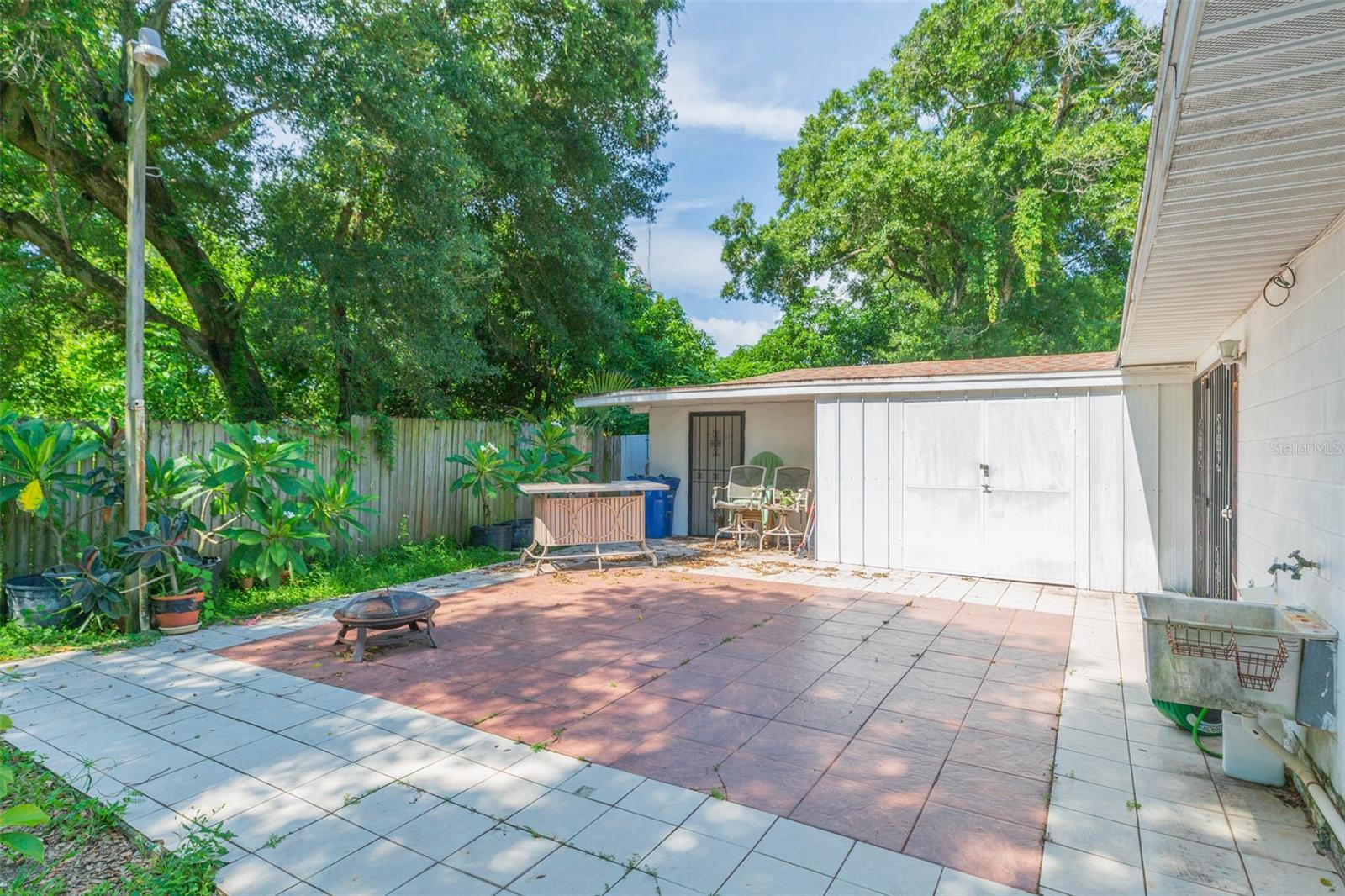 Tiled deck in back yard