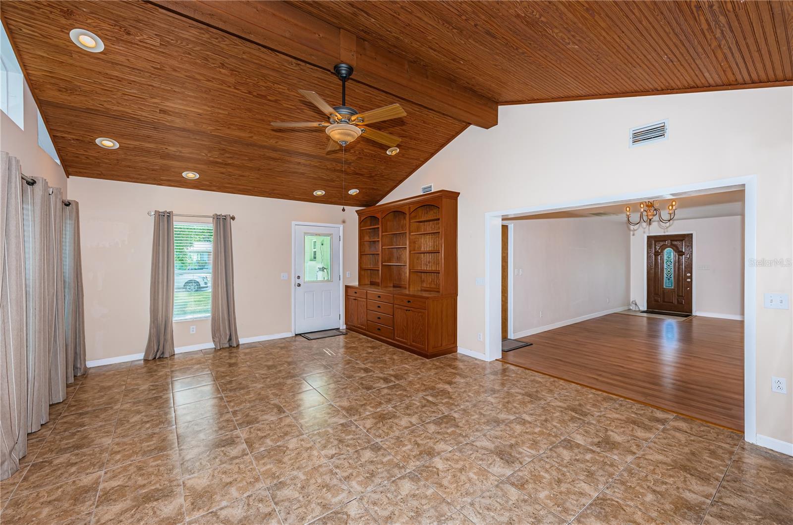 Bonus Room | Solid Wood Built-in w/ Pullouts | Wood Vaulted Ceiling