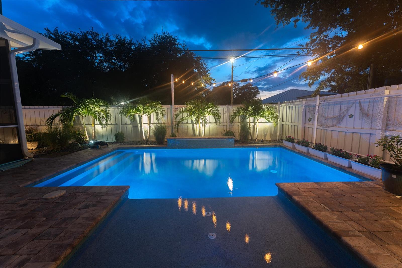 Night view of pool.