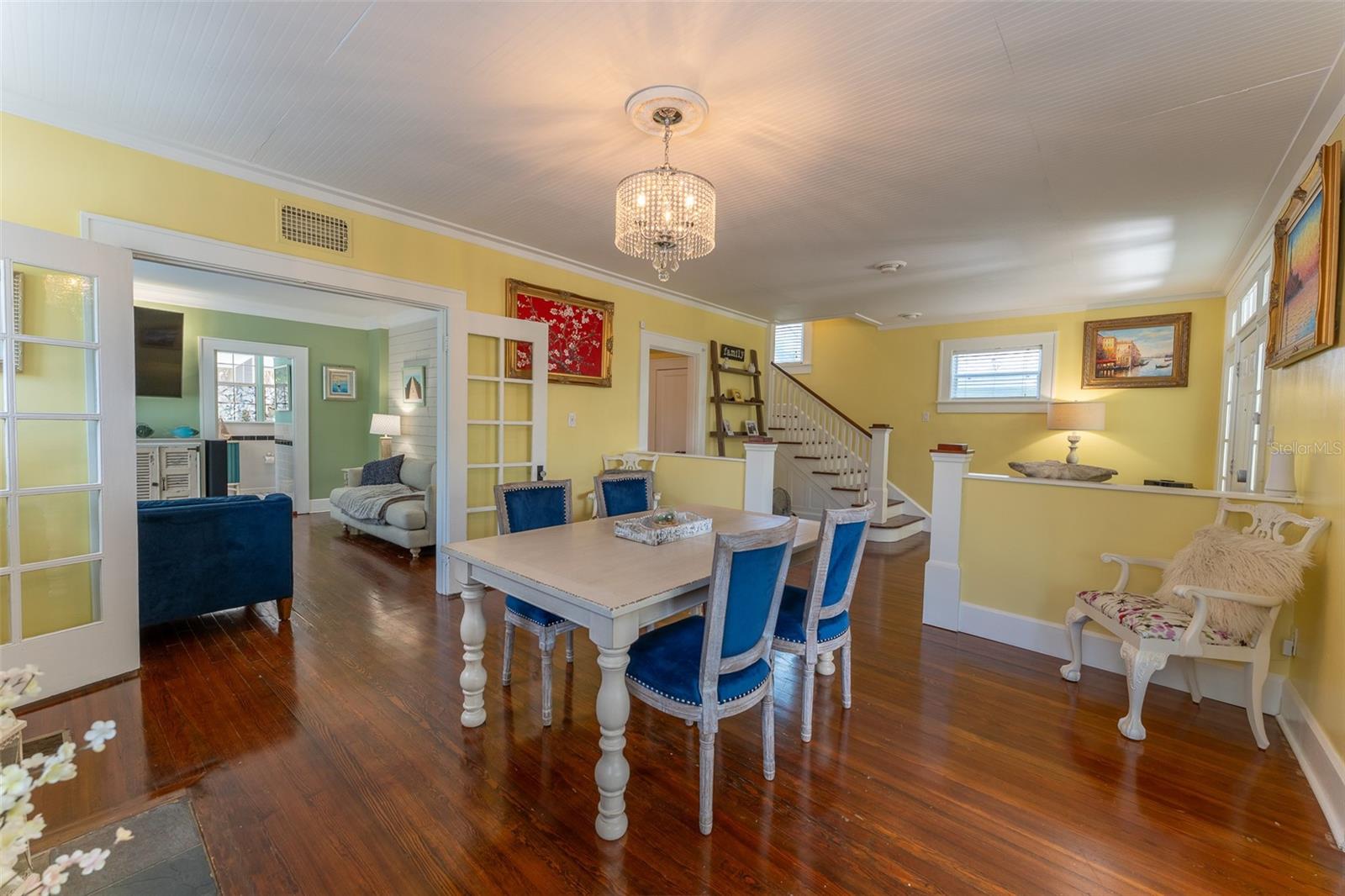 dining room (living room) with fireplace.