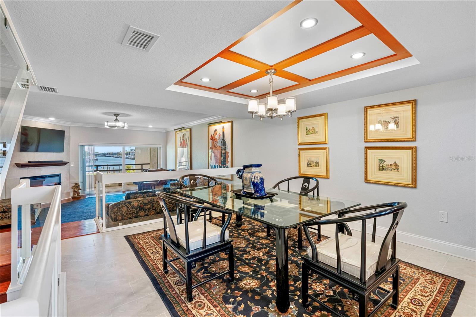 Dining room with coffered ceiling