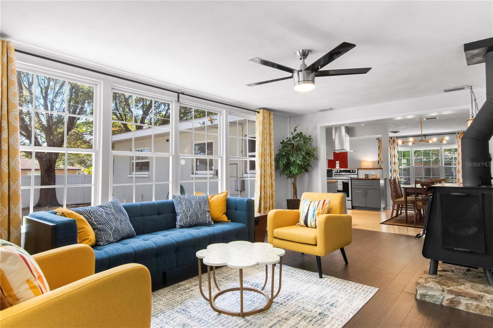 Family room is bright and airy