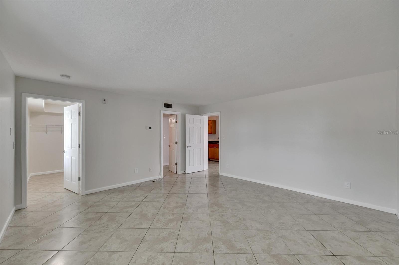 Oversized Primary suite looking towards back in closet and en-suite bathroom