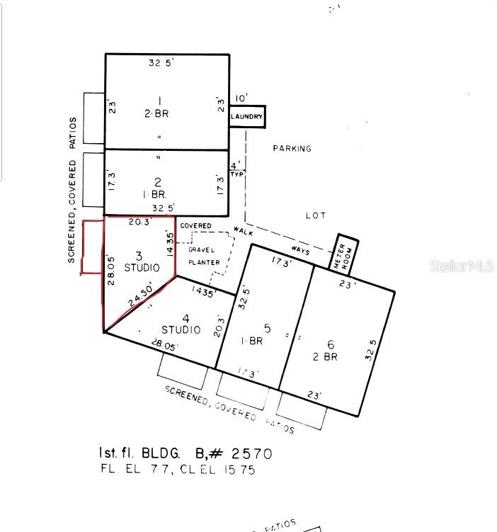 Outlined in Red is Unit 3- (taken from the original Condo docs)