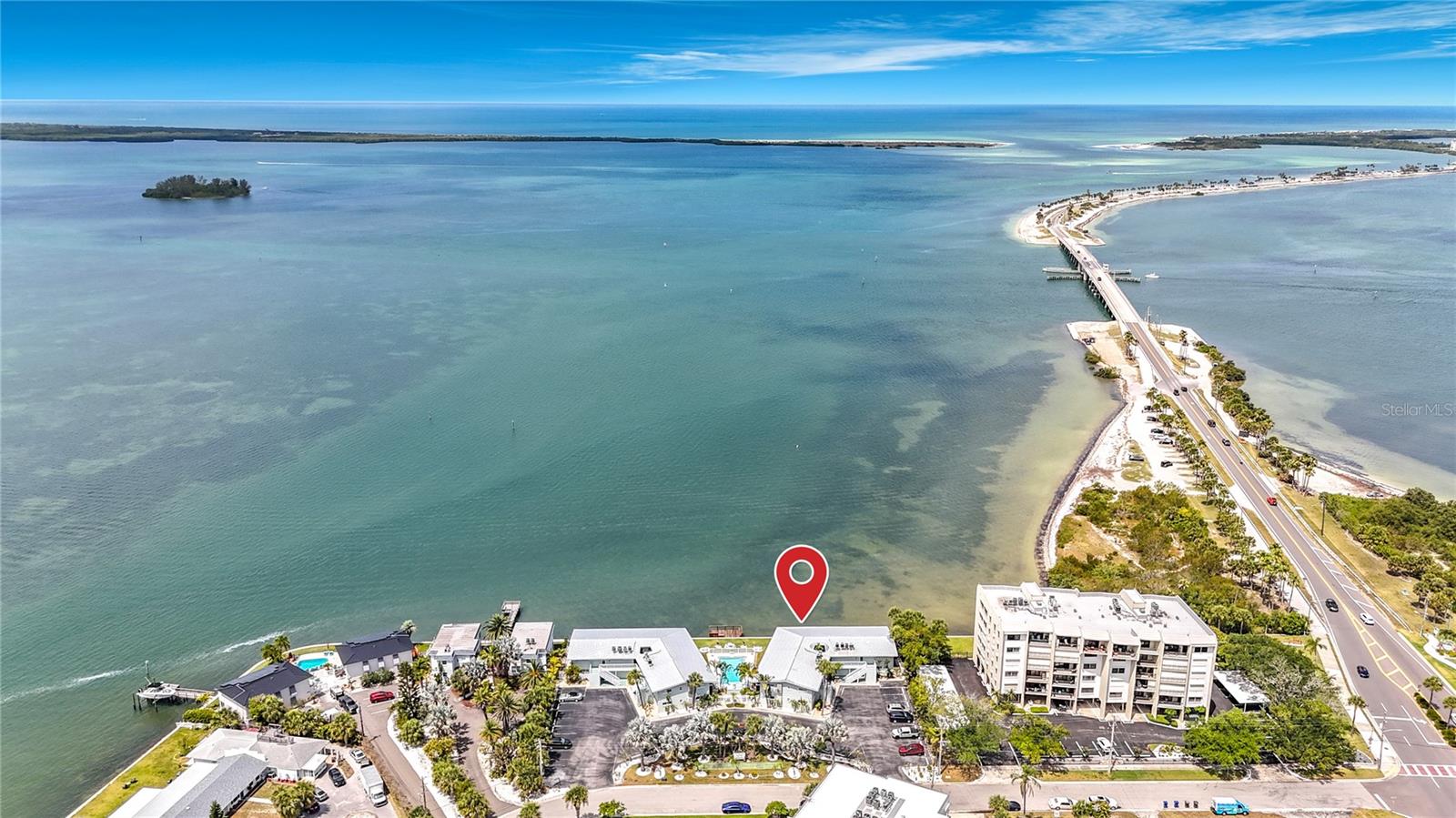 Concord Arms - Building A is on the left, Building B on the right. Unit #3 identified. Dunedin causeway is the road to the right.
