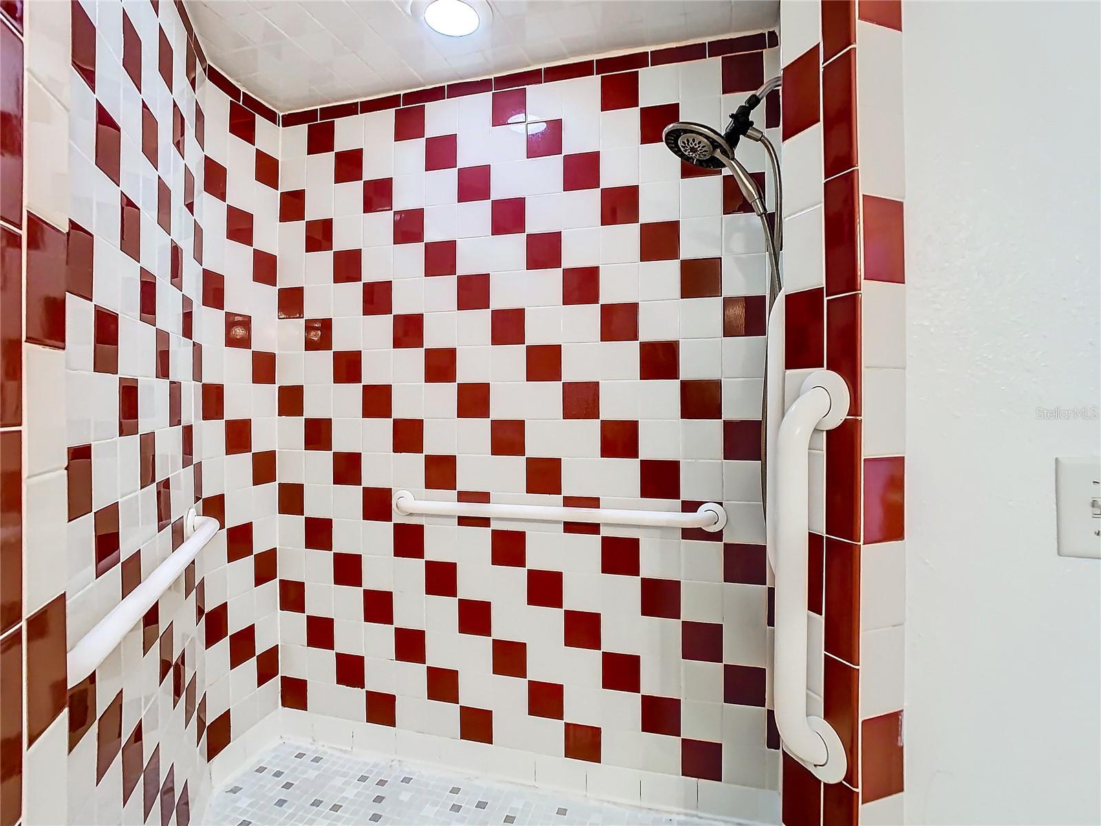 Closer view of the retro shower.