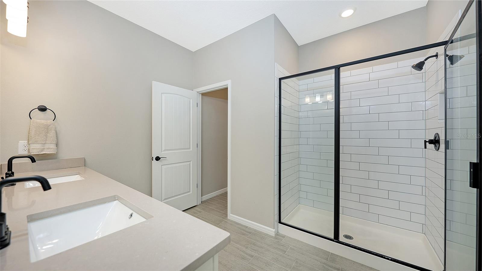 Stand up shower and dual sinks