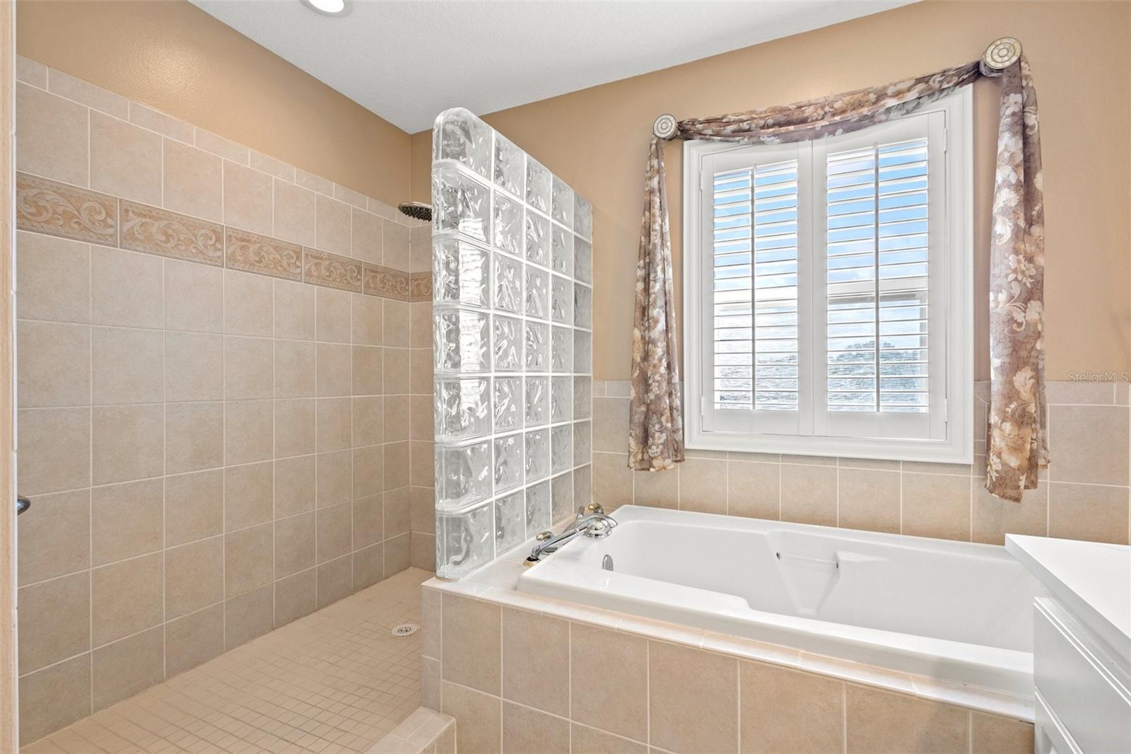 View of Tub and walk-in shower