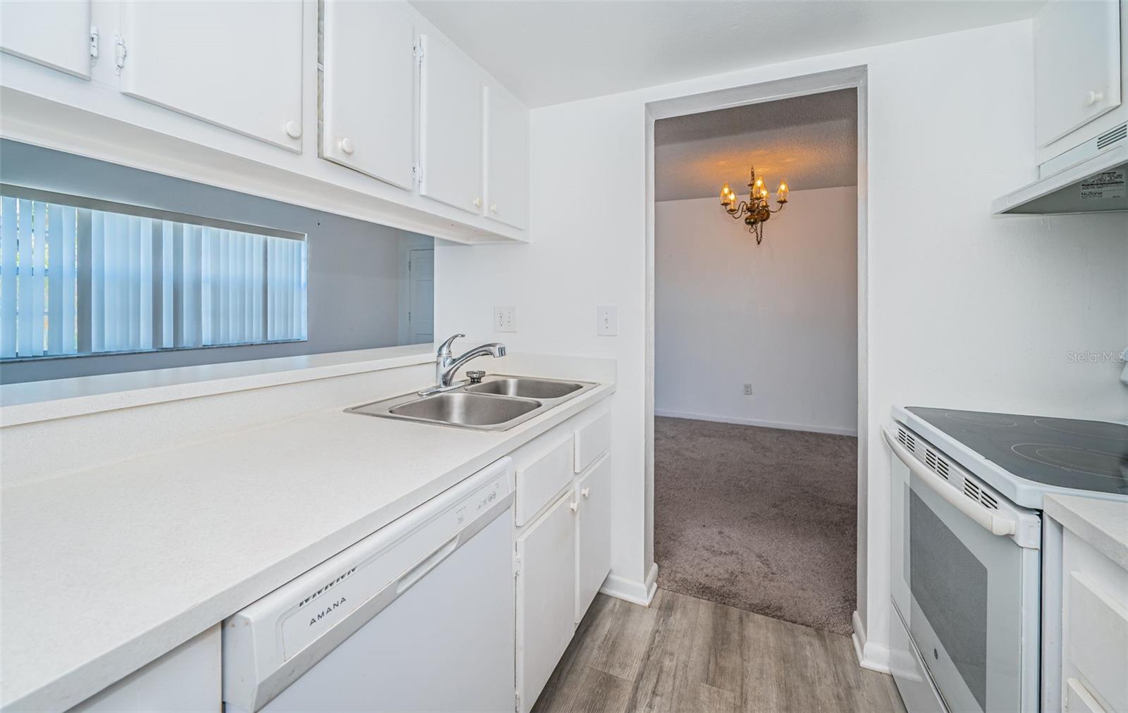 A bright kitchen with a dual sink, expansive countertops, and well-organized cabinets, perfect for both meal prep and storage.