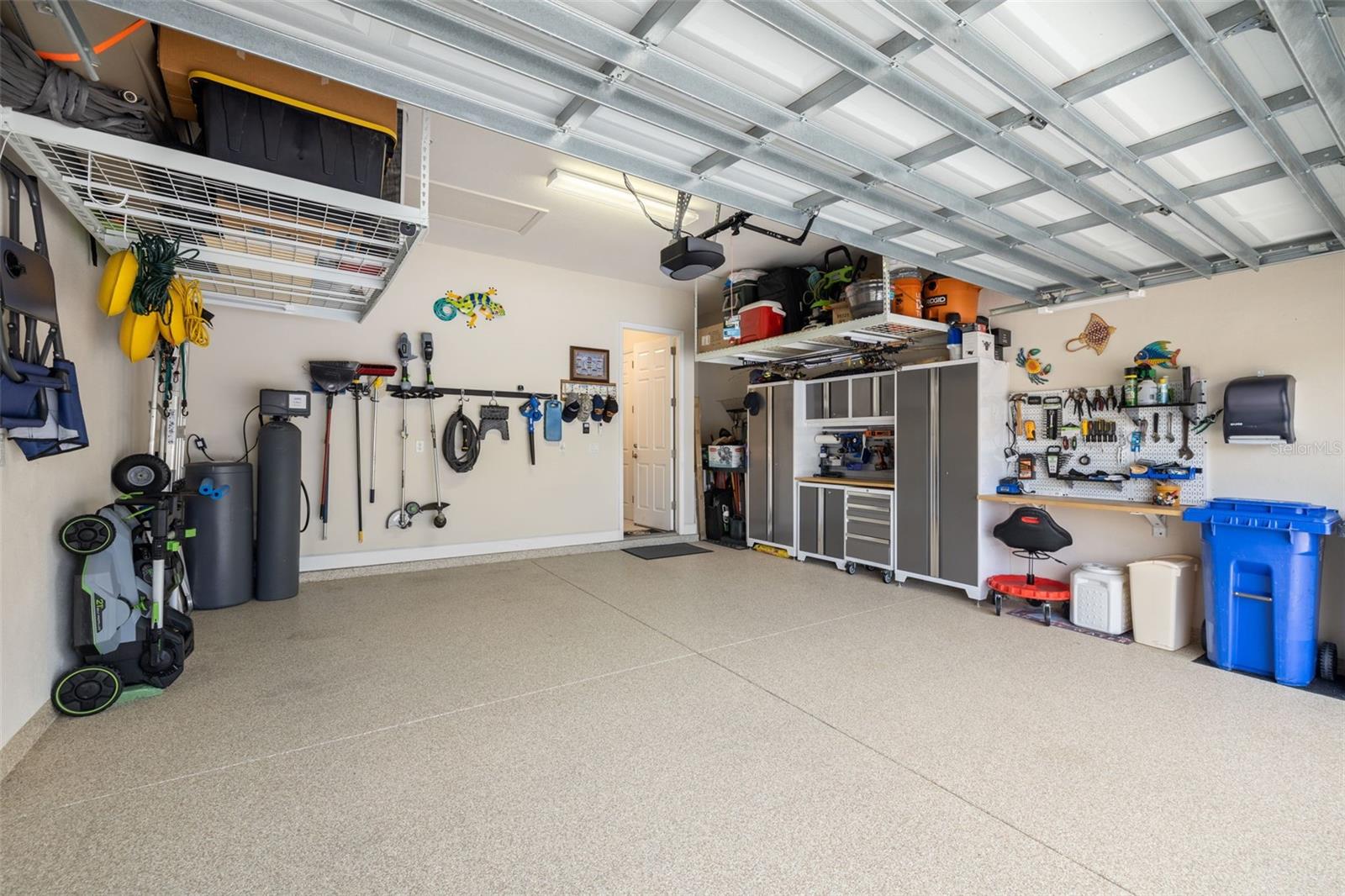 Garage with epoxy flooring