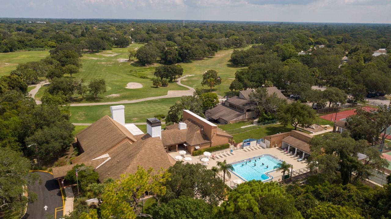 DRONE PICTURE OF POOL AND CLUBHOUSE