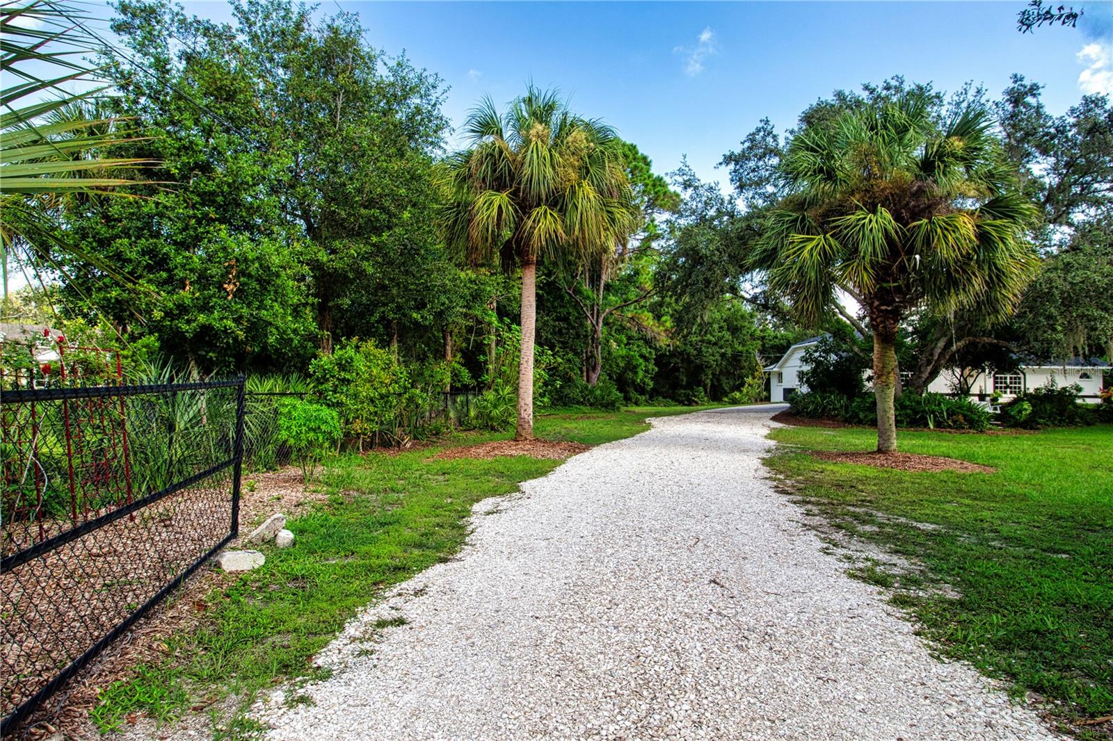 View up long driveway