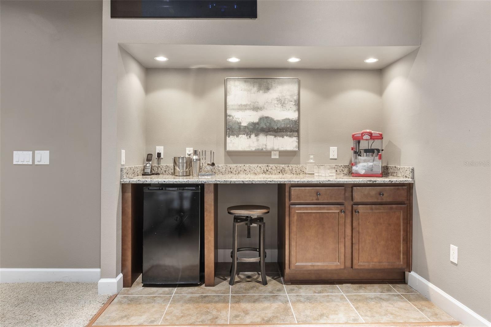 Beverage and snack area in theatre room