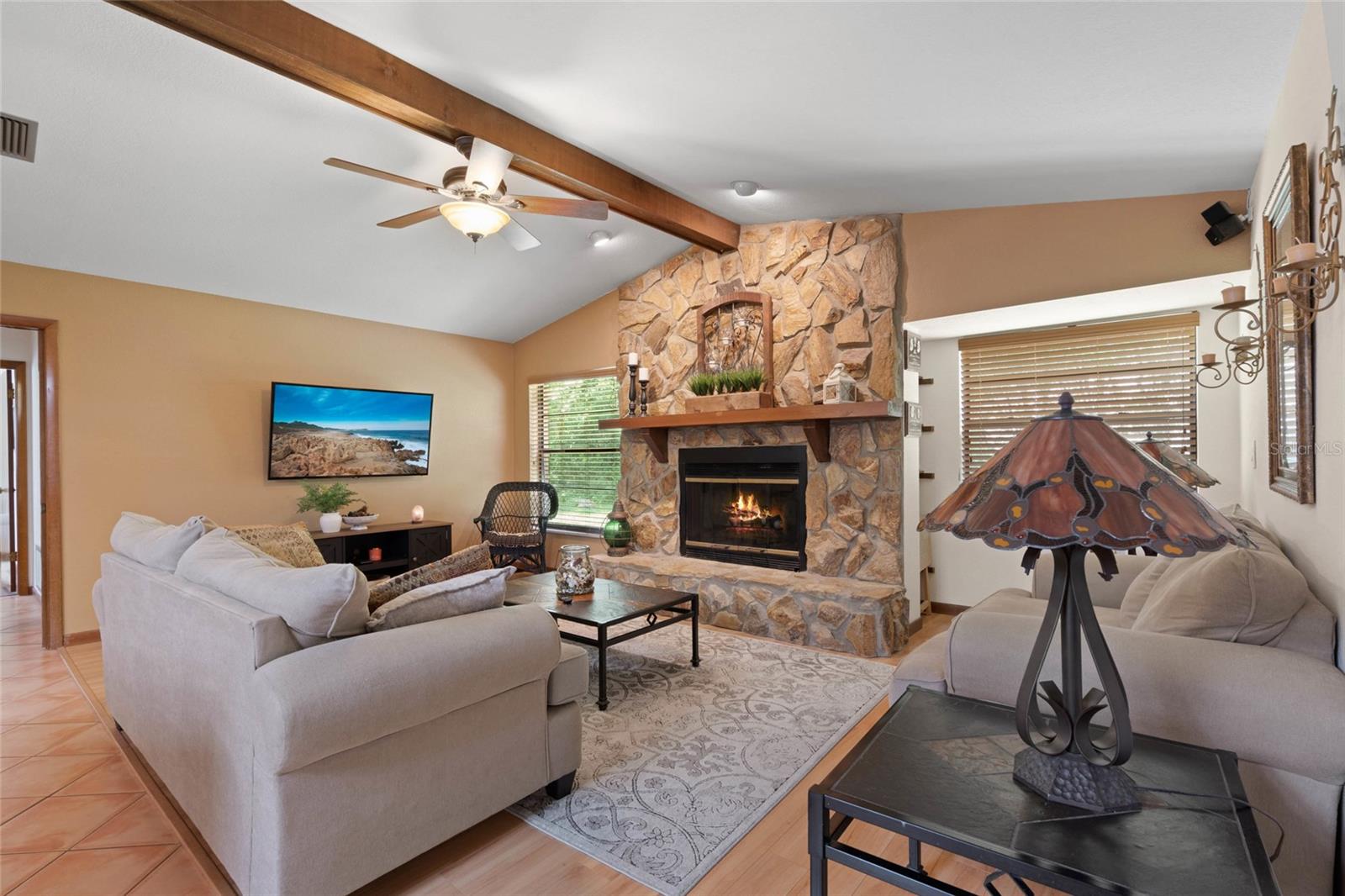 Family room with fireplace