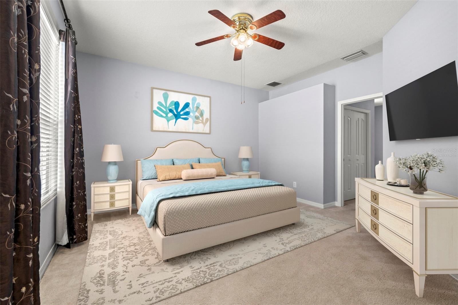 Virtually staged primary bedroom