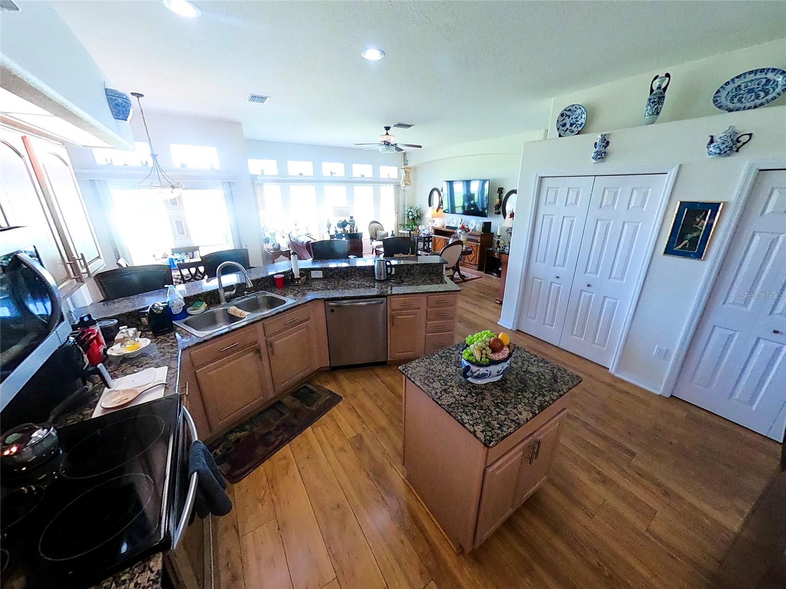 Kitchen view - lighting artificially adjusted