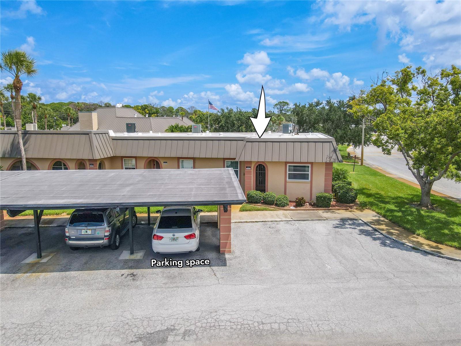 The covered, assigned parking is conveniently located at the front of the unit.