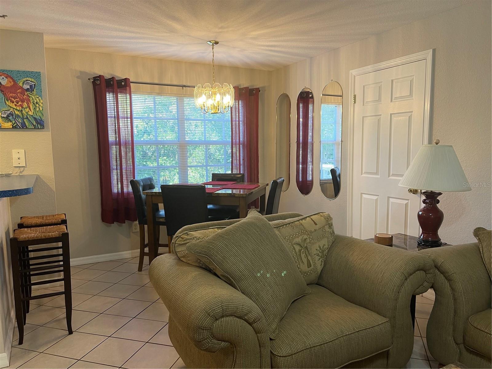 Ceramic tile in living area and dining room