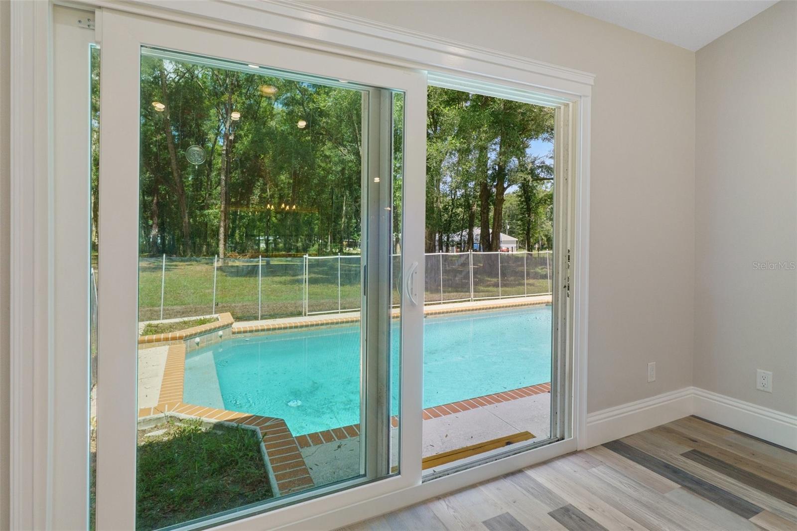 Pool view from living room.