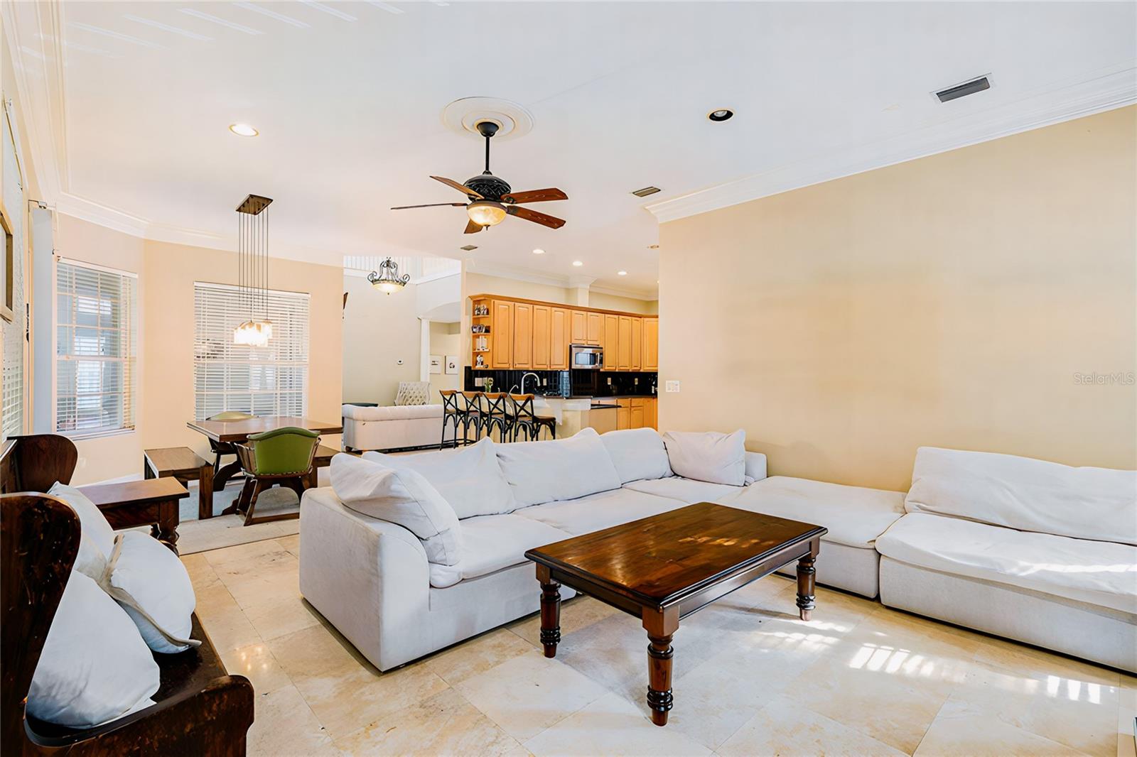 Living room with half bath access for guests