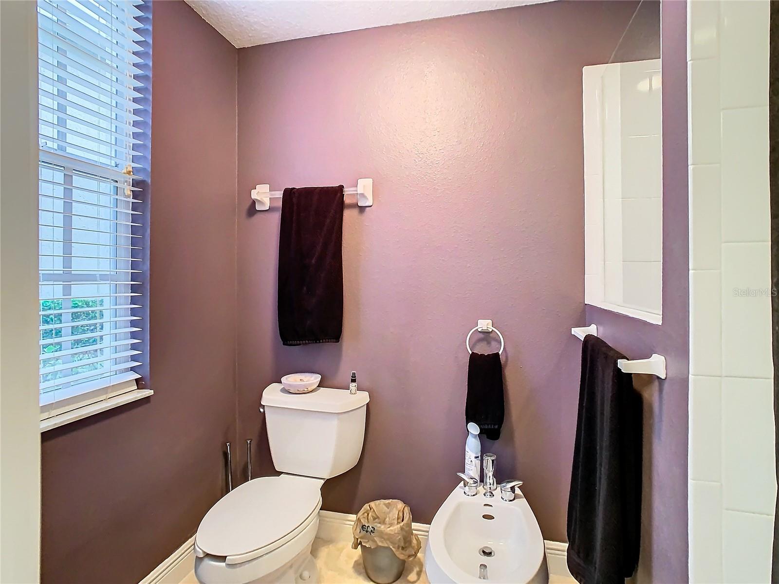 Inviting Master bathroom with Bidet and a walk-in tile shower (on right)