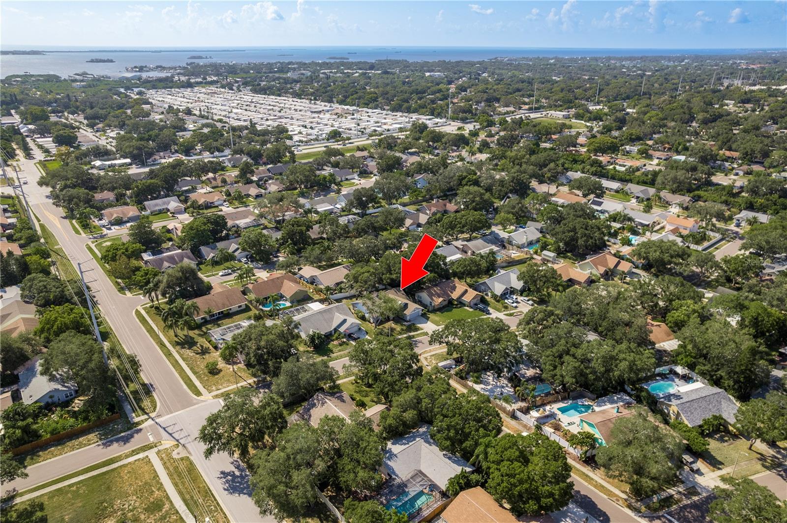 Aerial view showing proximity to Dunedin Causeway and the Gulf of Mexico