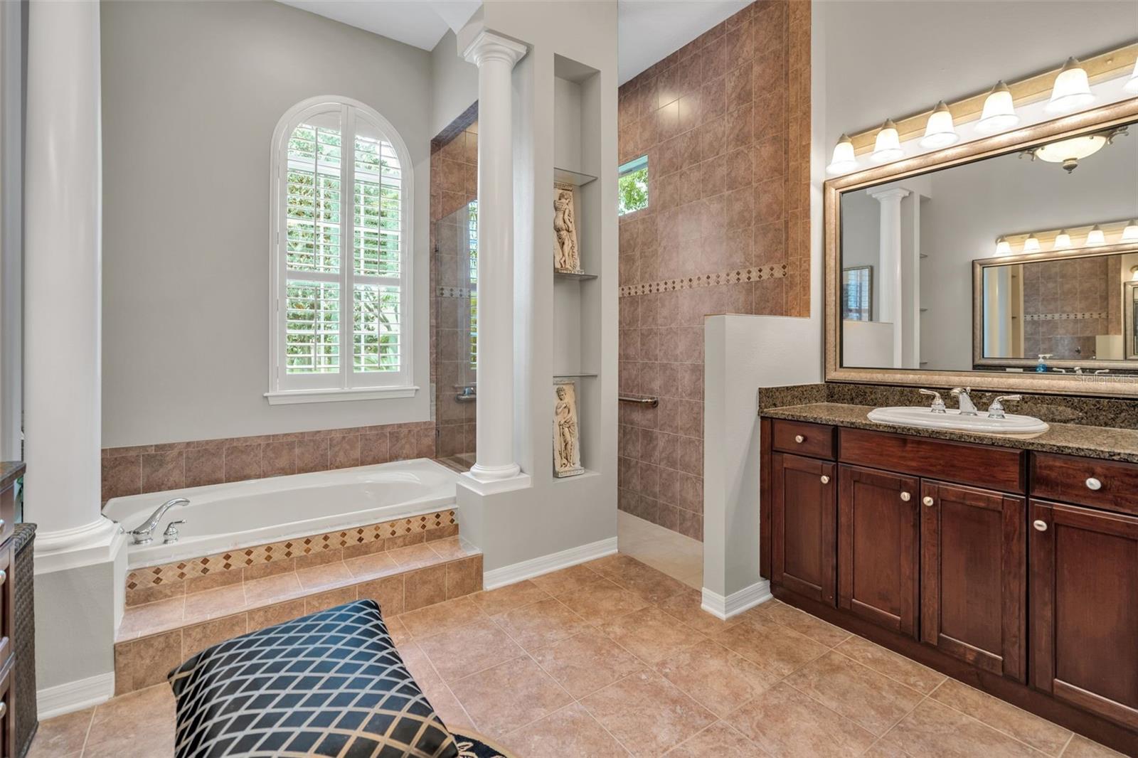 Step In Shower, elevated soaking tub & second vanity area